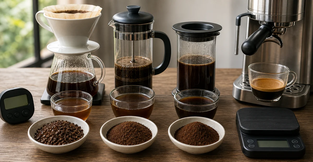 Comparison of grinds, filters and drinks for different extraction methods