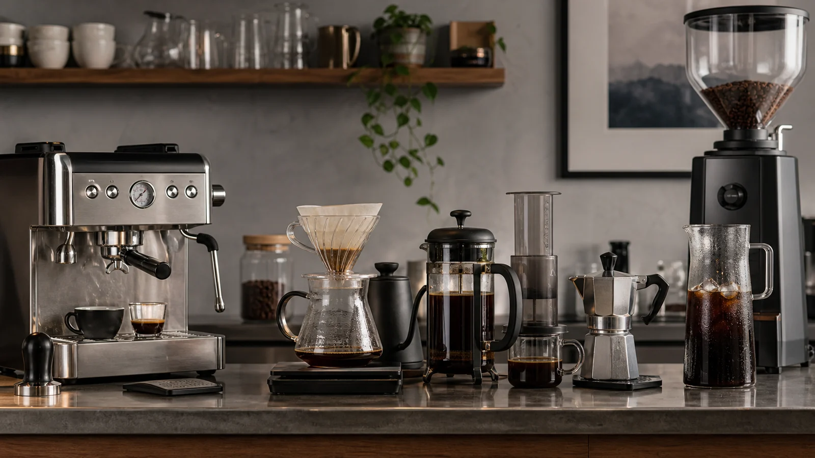 Bar with brewing methods such as espresso, V60, French press and cold brew