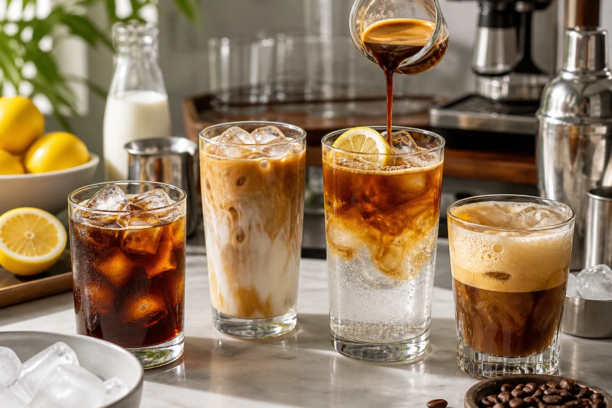 Modern cold drinks such as iced latte, cold brew and espresso tonic