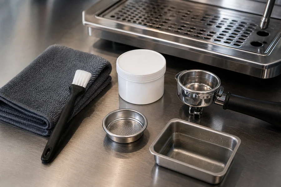 Brushes, cloth and cleaning tools for coffee equipment