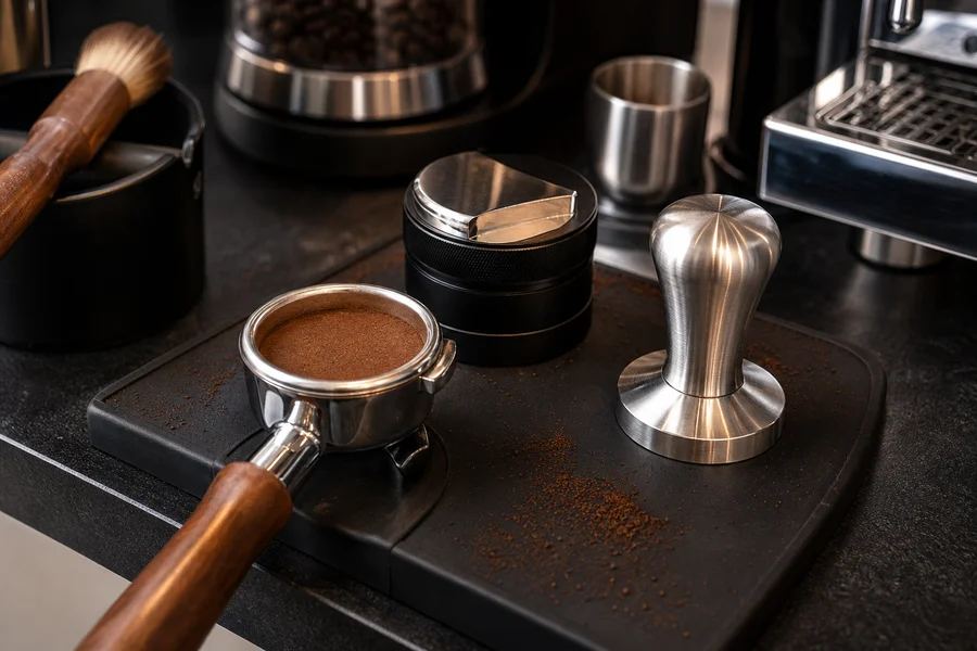 Bottomless espresso portafilter and non-pressurized basket for improving extraction