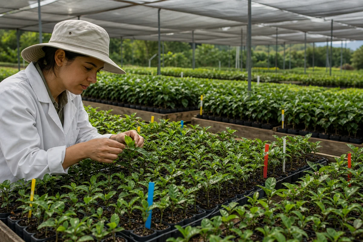 Modern coffee breeding nursery with young plants