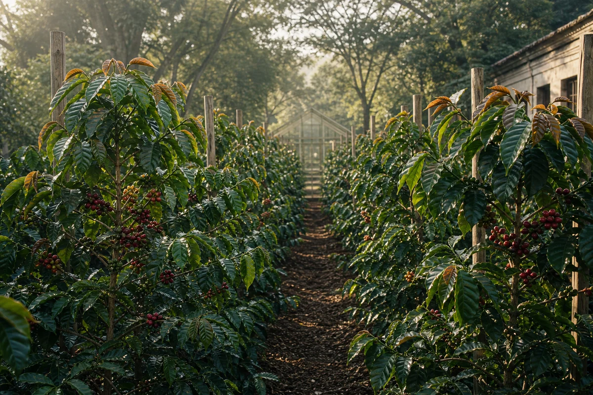 Traditional arabica plants in a historic nursery